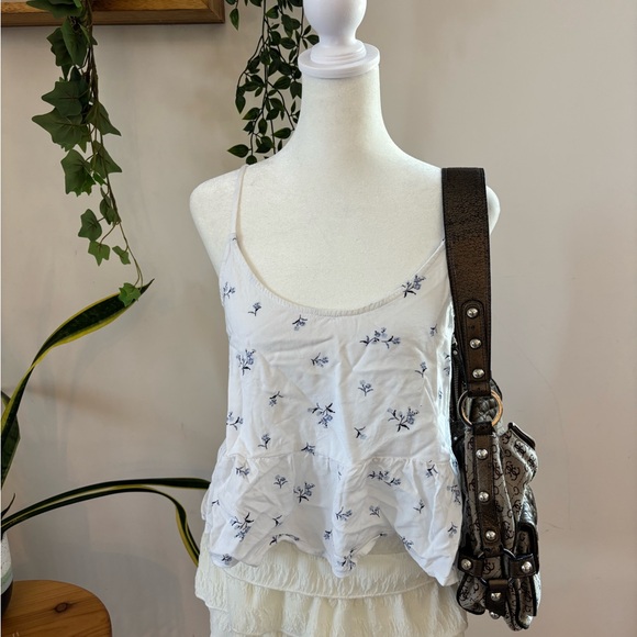 Hollister Tops - Hollister White Camisole with Blue Floral Print